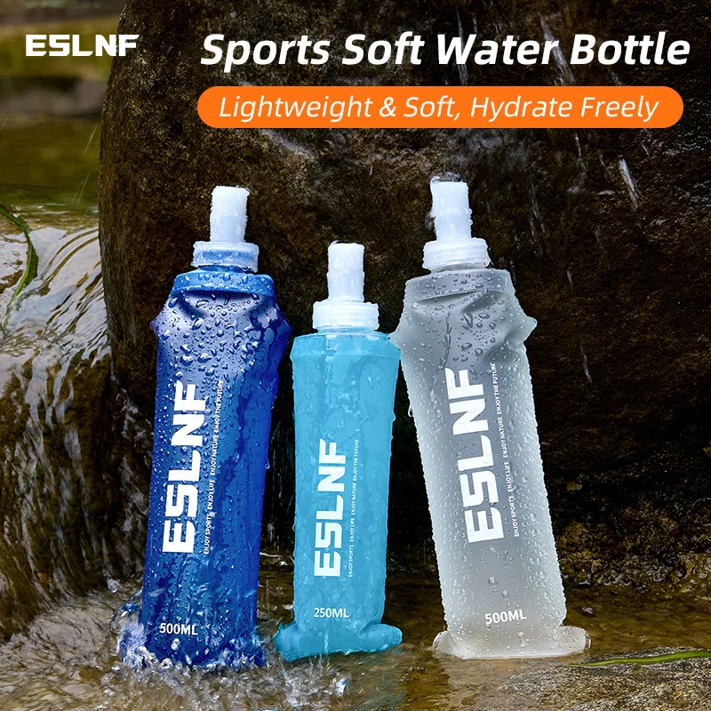 ESLNF Collapsible Silicone Water Bottle With Bite Valve Portable Outdoor Kettle For Cycling Running Camping Hiking Travel Sport