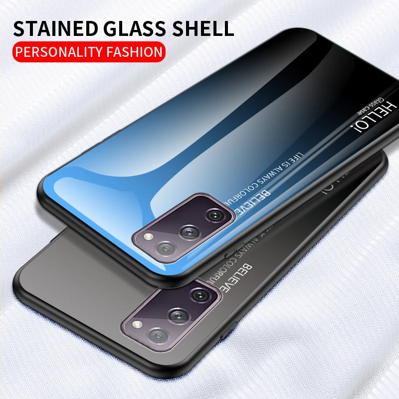 

Чехол из закаленного стекла для Samsung Galaxy S20 FE S 20 Fan Edition Глянцевый цветной чехол с градиентом