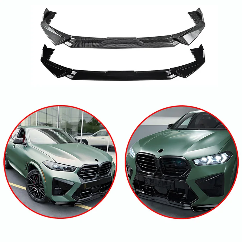 

High Quality ABS For BMW X5M F95 X6M F96 LCI 2024+ Car Front Bumper Lip Spoiler Body Kit Glossy Black Carbon Fiber Look