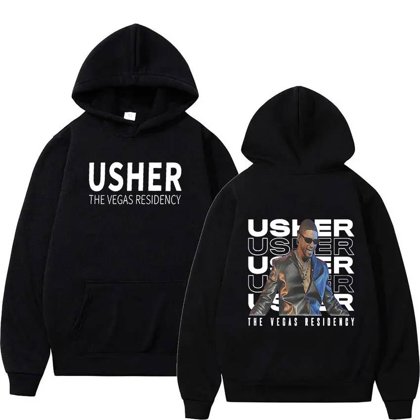 Rapper Usher The Vegas Residency Tour 2024 New Hoodie Men's Hip Hop Fashion Oversized Sweatshirt Retro Pullover Clothing Hooded