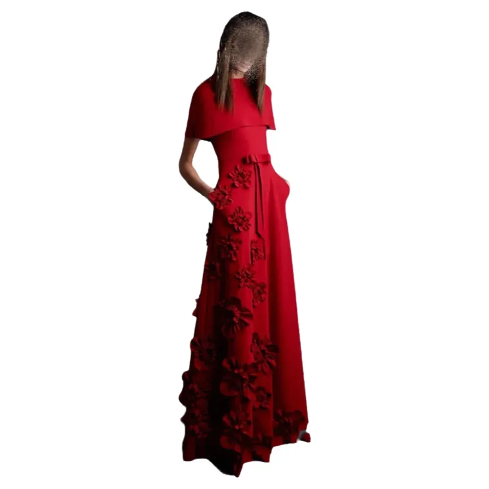 Customized2026 Arab Dubai Short Sleeves Prom Dress Ankle-Length With Backless Evening Fashion Elegant Party Dress For Women M-00