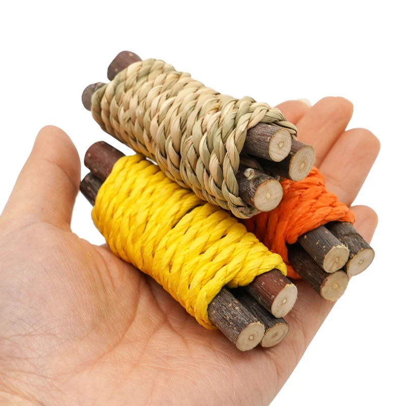 Rabbit Chew Toy Organic Natural Apple Wood Grass Pet Bunny Rabbit Toys For Chinchilla Guinea Pigs Hamster Utensils Accessories