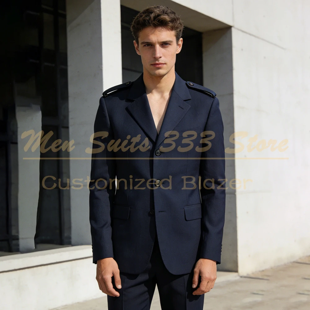 

Navy Blue Men's Suits Single Breasted Notch Lapel Safai Blazer High Quality 2 Piece Jacket Pants Outerwear Clothing Costume