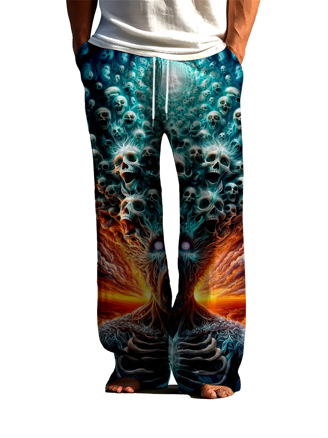 

Новые уличные модные мужские брюки с 3D цифровым принтом черепа, быстросохнущие, не выцветающие, домашние повседневные брюки, свободные и удобные