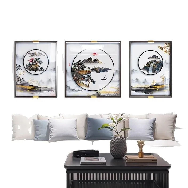 Suzhou Embroidery Sofa Background Wall Decorative Painting New Chinese Home Beauty High-end Embroidery Mural Living Room Landsca
