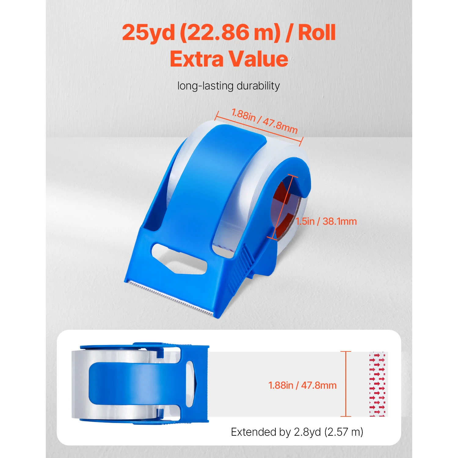 SucceBuy 1.5in Core 6 Rolls Clear Packing Tape with Dispenser 2.7 Mil Shipping Tape Designed for Moving Boxes Storage Mailing