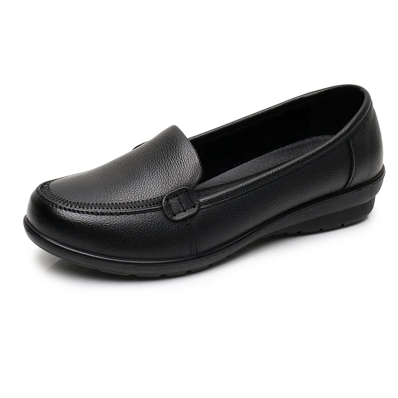 BEYARNEWomen shoes Spring soft soled mother black single shoes leather non-slip casual comfortable middle-aged ladies flat shoes