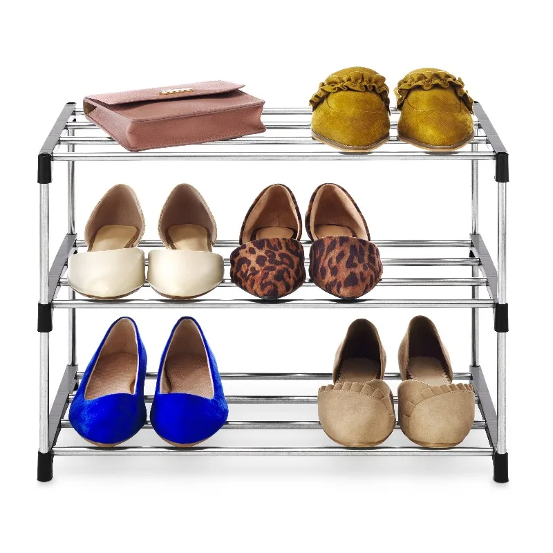 3-Tier Metal Shoe Rack, Modern Free-Standing Organizer, Space-Saving Design, 6-Pair Capacity