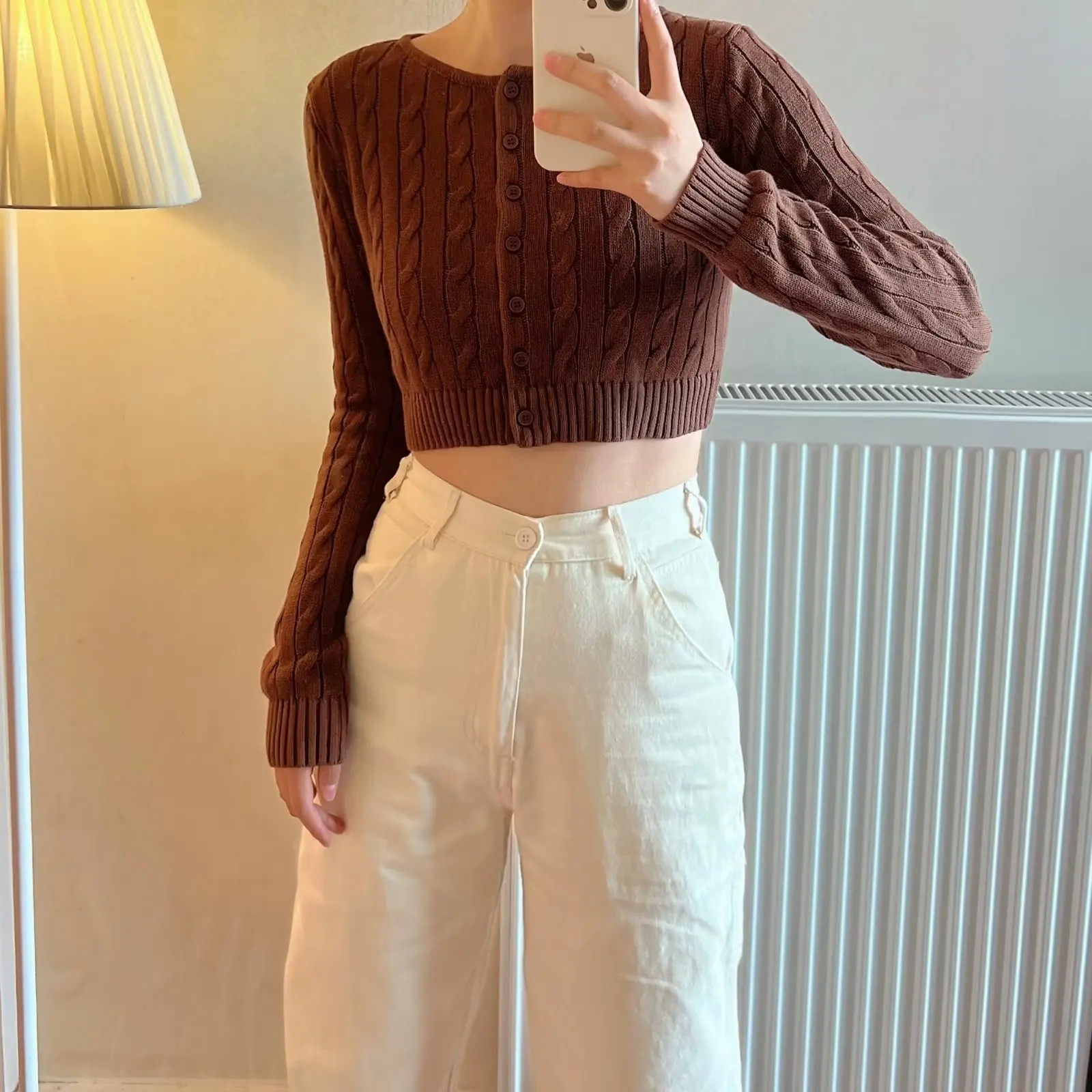 Vintage BrownTwist Knitting Short Coat Slim Single Breasted Fall Women Jackets Y2K Streetwear Tight Crop Tops Woman 2025