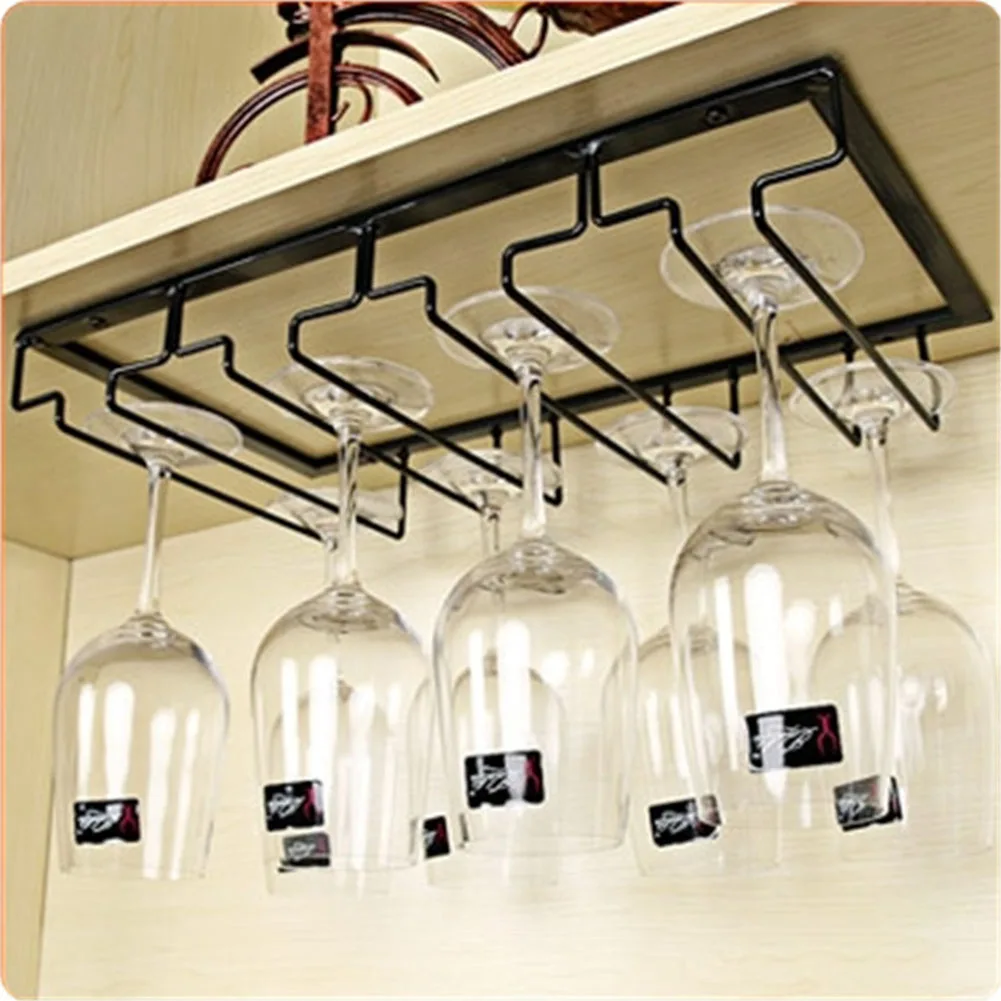 Iron Wall Mount Wine Glass Hanging Holder Goblet Stemware Storage Organizer Rack