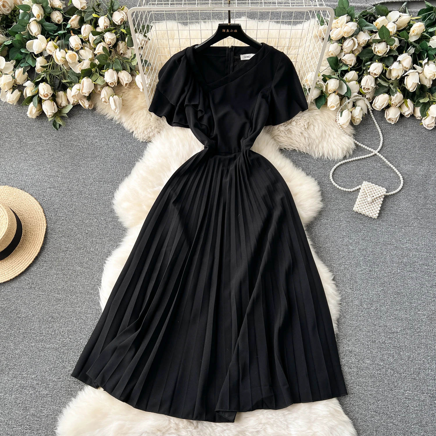 Chic vintage Manica a farfalla Colletto diagonale sottile Elegante Fata moda coreana Boho Vestito estivo abbigliamento donna Abito lungo