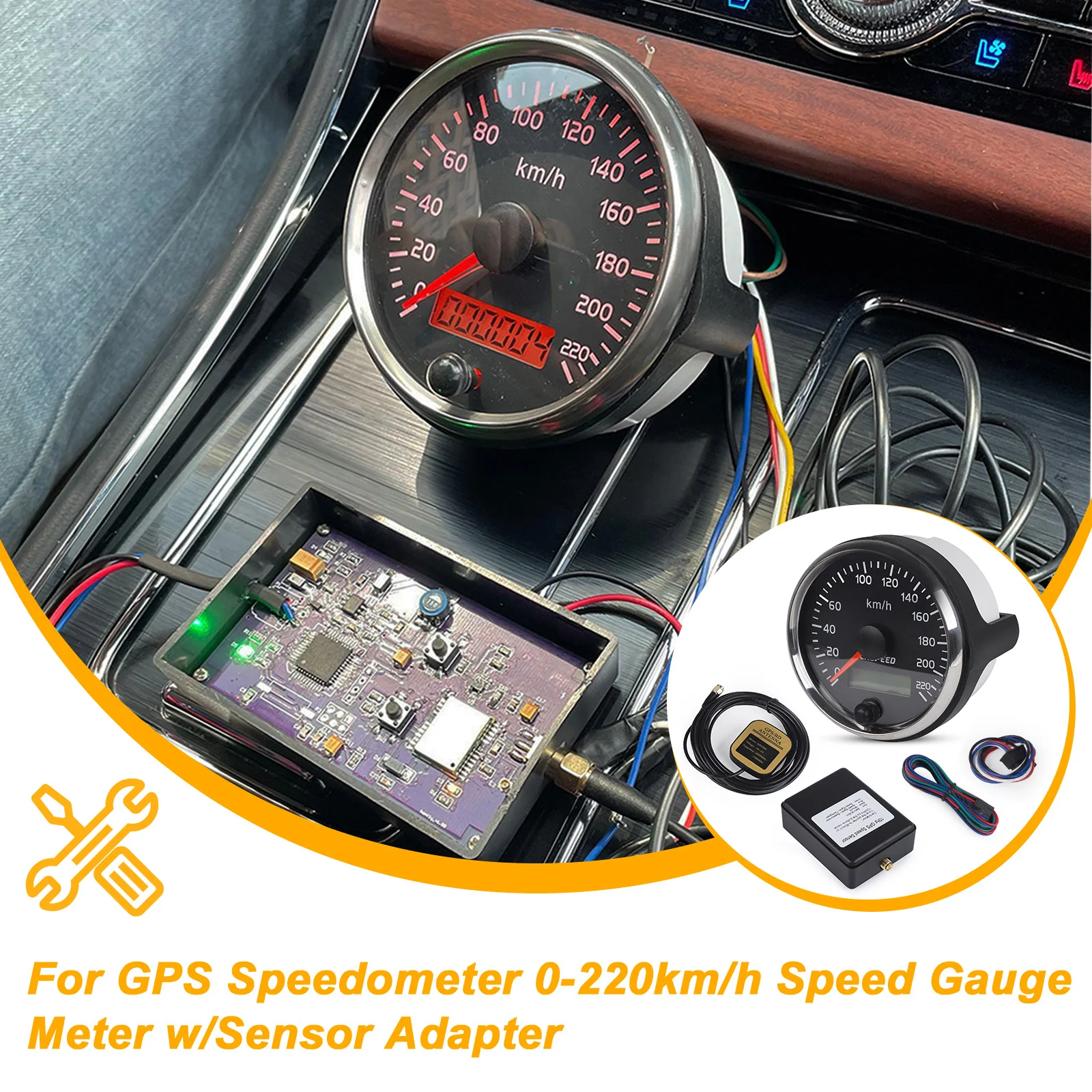 

12V 24V 85mm 220km/h Speed Meter Universal w124 GPS Speedometer With White/Amber With LCD For Motor Car Truck Boat