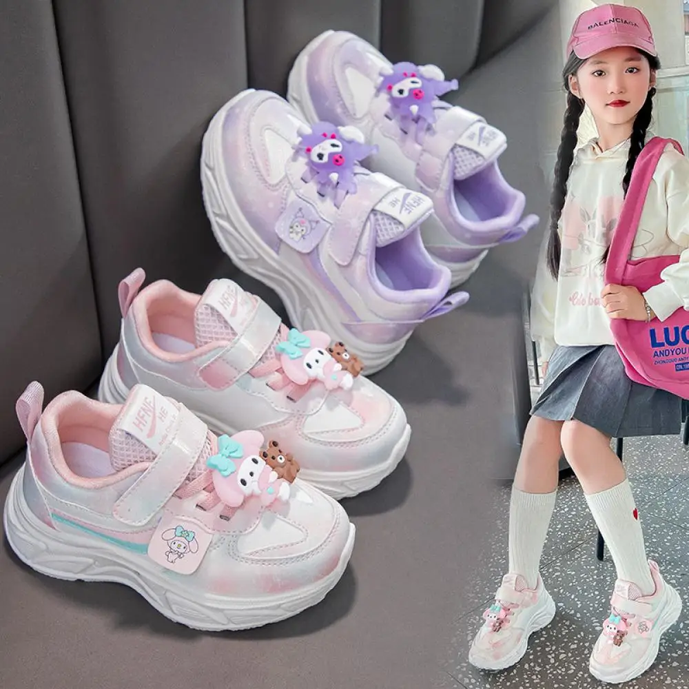 

Kawaii Sanrio Hello Kitty Kuromi Повседневная обувь для девочек Горячий новый стиль Весенне-осенние детские кроссовки My Melody Anime Dad Спортивная обувь