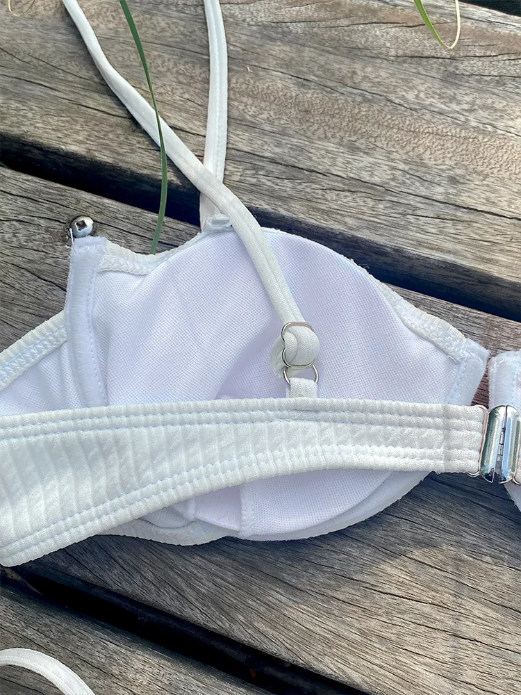 Three Piece Bikini Sets Women Swimsuit Sexy White Mujer Bikini Bandage Swimwear Women Thong Cover Up Swimsuits Beach Wear Dress