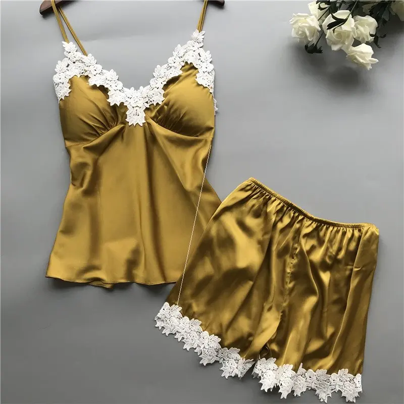 

Sexy Women's Short Pajamas Two-Piece Suit Home Service Comfortable Breathable Sleepwear round Neck Sleeveless Spring Season