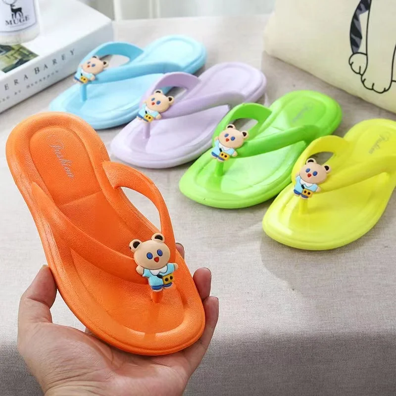 New Summer Baby Boys Girls Slippers Children PVC Cartoon Bear Print Soft Flips Flops Beachwear Outdoor Non-slip Kids Shoes 24-35