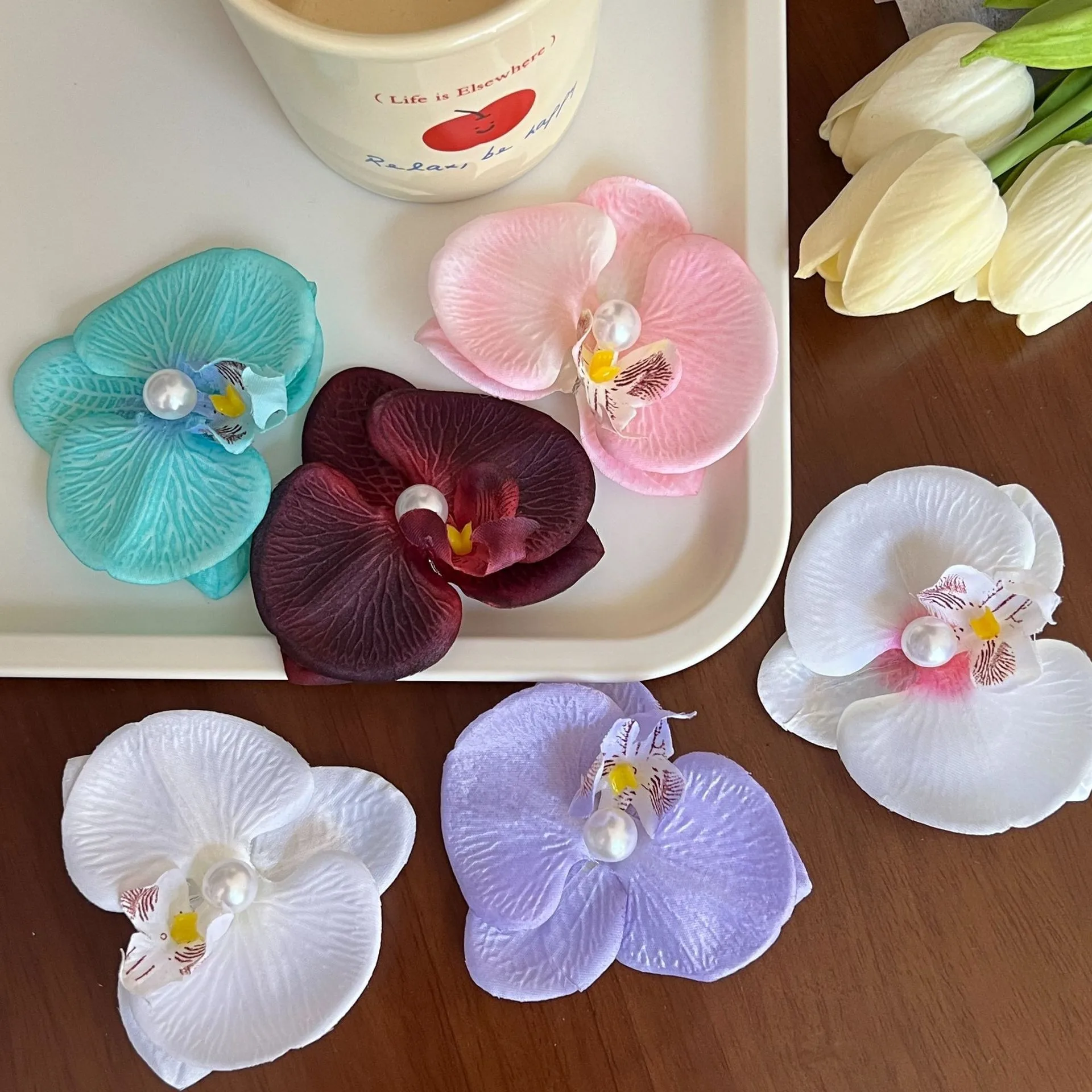 

New Butterfly Orchid Flowers Hair Clips Colorful Seaside Beach Duckbill Clip Sweet Ins Hairpins Hair Accessories for Women Girls
