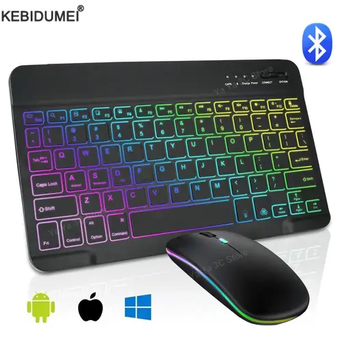 Teclado retroiluminado Bluetooth ratón teclado inalámbrico RGB teclado inglés retroiluminado recargable para IOS Android Windows iPad