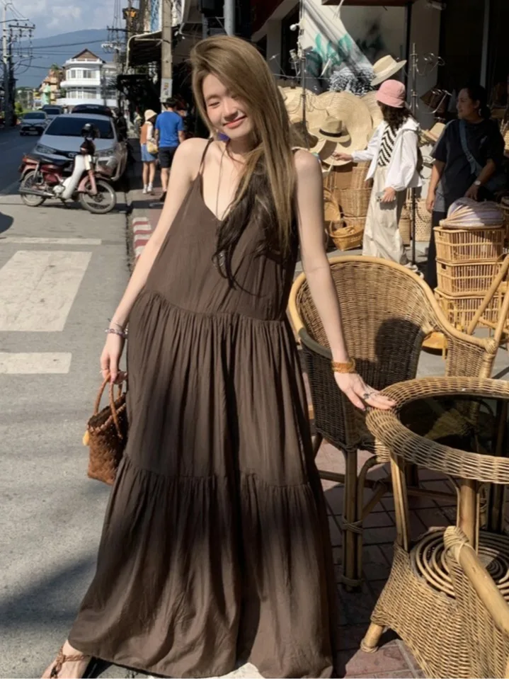 

Новое летнее женское платье больших размеров в корейском стиле, свободного кроя, без бретелек, А-силуэт, длинное, для отдыха