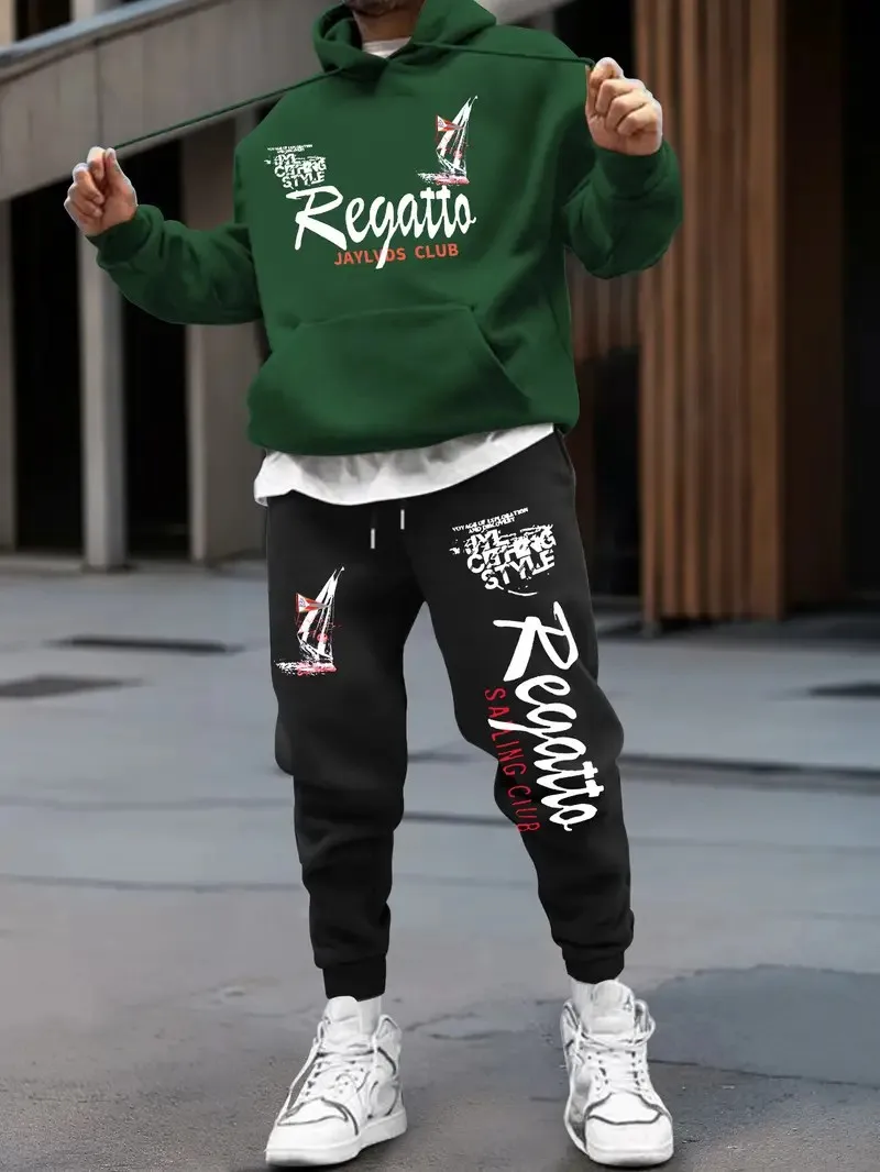

The new men's set for Spring and Autumn 2025 features a casual fashionable soft and comfortable 3D letter pattern print