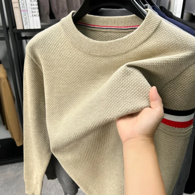 

Luxury Brand Men's O-Neck Knitted Sweater Autumn New Solid Color Pineapple Grid Long Sleeve Pullover Casual Versatile Men'swear
