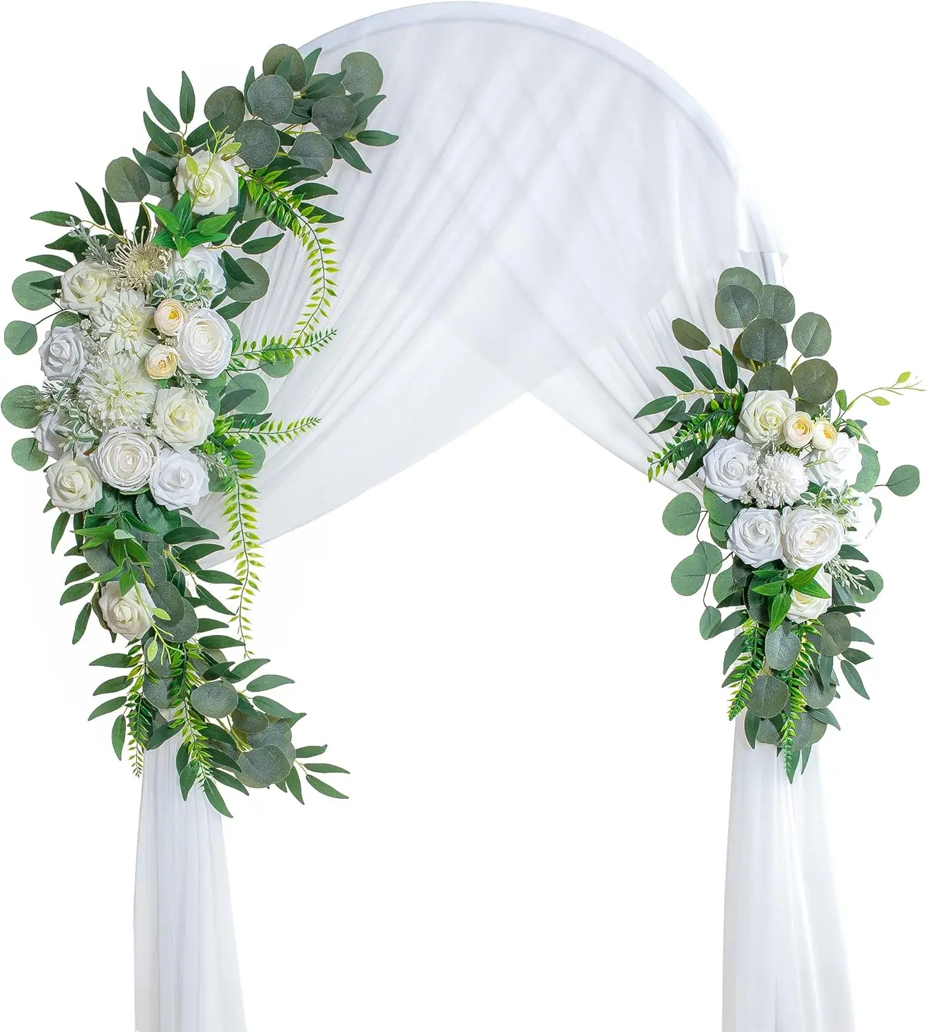 Wedding Arch Flowers, Artificial Flowers for Decoration, 2pcs Flower Swag and 1 pcs Semi-Sheer Chiffon Table Runner Swag for Nob