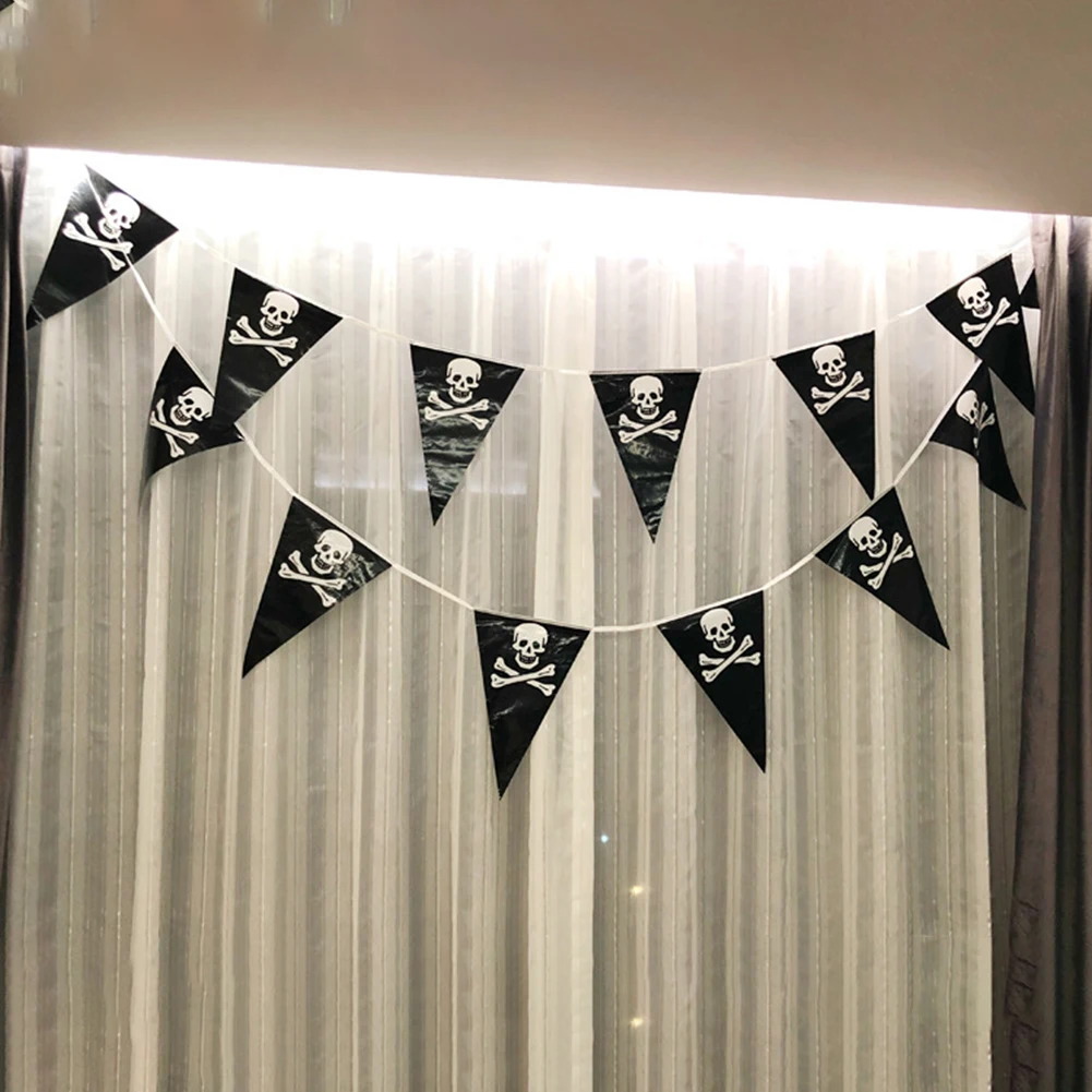 

5m Halloween Pirate Banners Pirate Skull Pennant Triangle Flags Pirate Theme Party Decoration For Halloween Birthday Party Deco