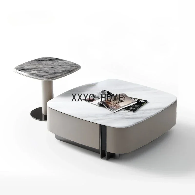 Mesa de centro quadrada de mármore luz luxo moderna sala de estar casa mesa de centro combinação de armário de tv