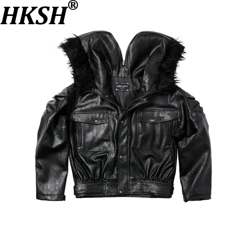 HKSH Autumn Winter New Men Tide Punk Dark Oil Wax Pattern Detachable Hunting Jacket Parka Coats Techwear Waste Land Chic HK17704
