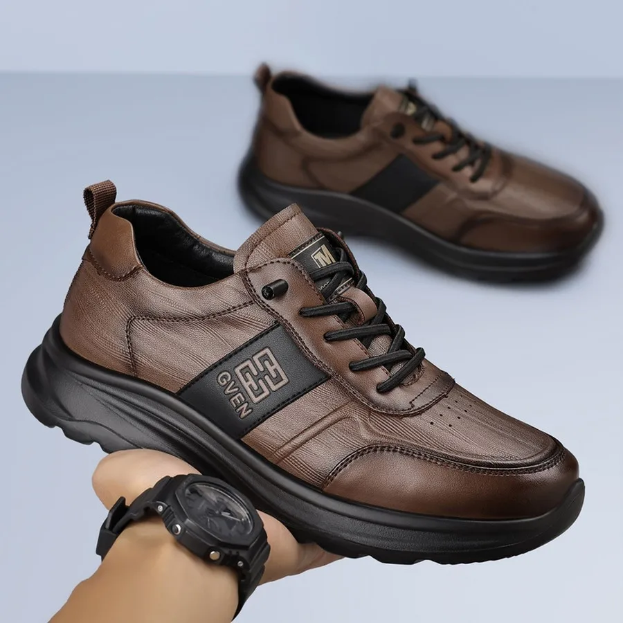 Men's Low-Top Casual Sneakers, Elastic Lace Up, Thick Sole Walking Shoes for Daily Commutes and Weekend Outings