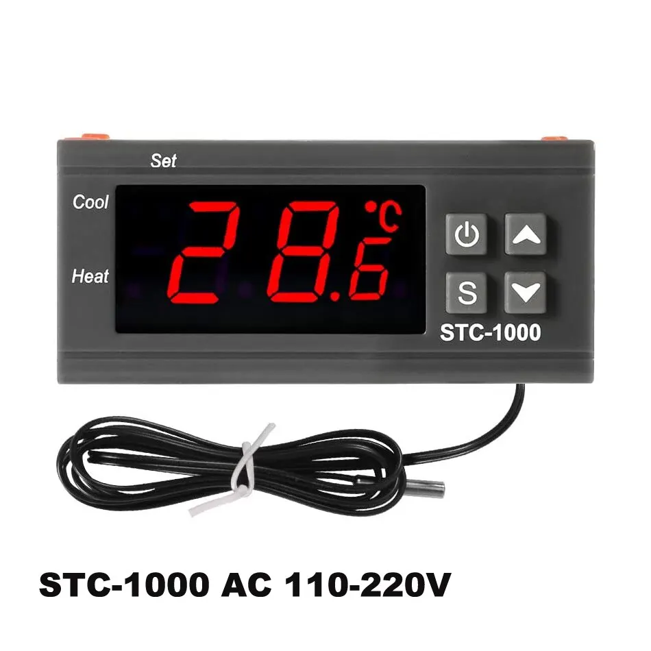 STC-1000 Digital LED regolatore di temperatura riscaldamento raffreddamento termostato centigradi 2 relè uscita con sonda sensore NTC 12v 24v