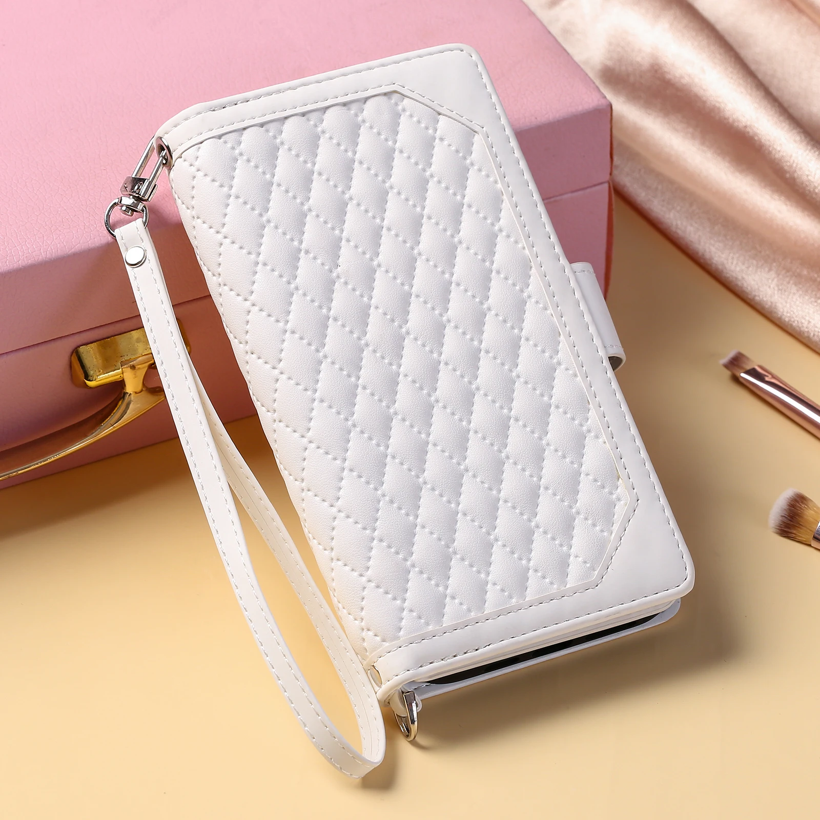 Fashion Zipper Wallet Case For Oppo K10 Pro Flip Cover Multi Card Slots Cover Phone Case Card Slot Folio with Wrist Strap