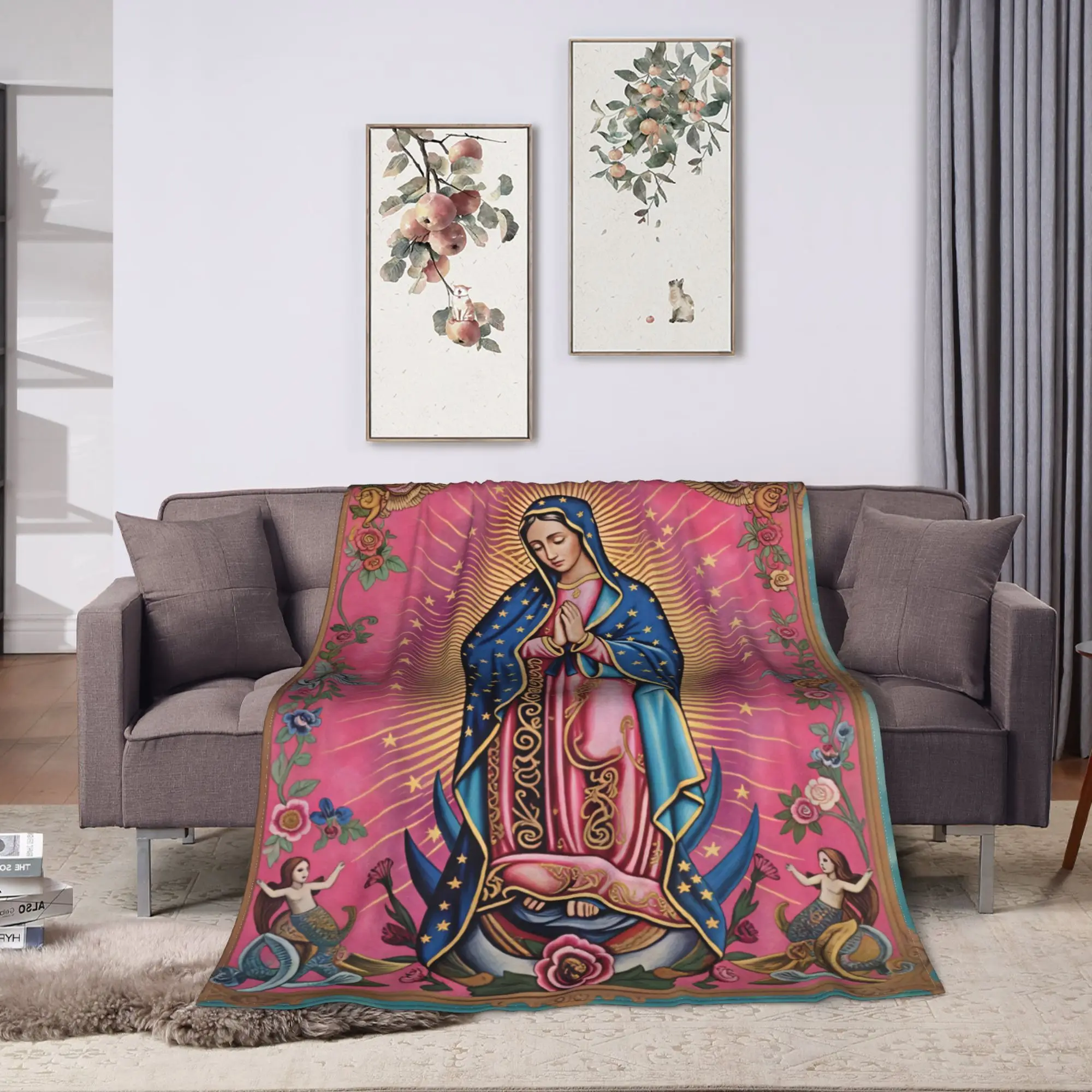 Our Lady Of Guadalupe Virgin Mary Flannel Blanket Spring Warm Throw Blanket for Boy Girl Couch Chair Bedspread Sofa Bed Cover
