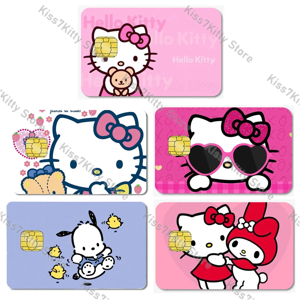 5pcs/set Sanrios Hello Kitty Credit Debit Card Sticker Anime Pochacco Diy Waterproof Poker Sticker Film Tape Skin for Small Chip