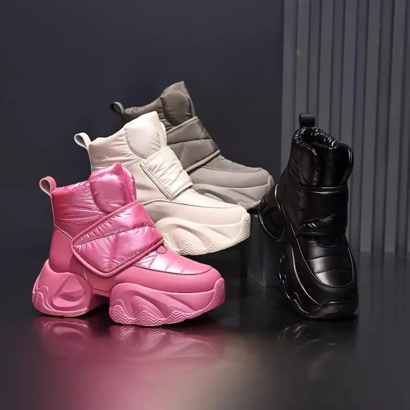 Women Mid Heels Short Boots 2024 New Trend Women Snow Boots Platform Warm Cozy Ankle Shoes Casual Autumn Winter Walking Shoes