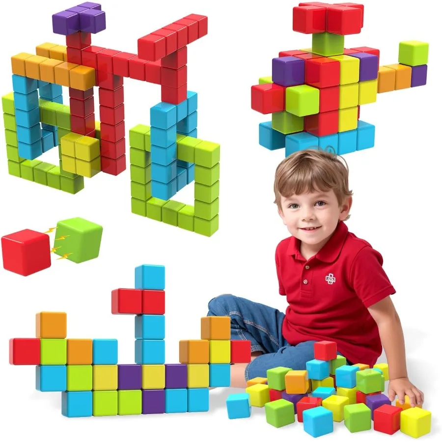 Magnetic Building Blocks 1.65 inch Large Magnetic Stacking Cubes for Toddlers Sensory and Montessori Toys for Boys and Girls 1