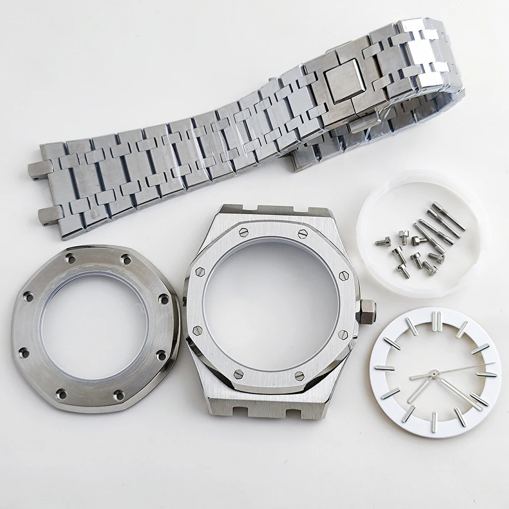NH70 42mm Watch Case For Octagon Stainless Steel Case Bracelet 31.8mm Dial Green Luminous Index Fit NH70 NH72 Movement Mod Parts