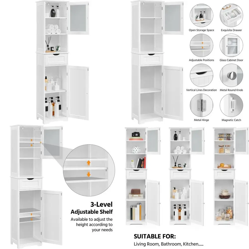 

Отдельно стоящий деревянный напольный шкаф высотой 67 дюймов со стеклянной дверью, регулируемый органайзер для хранения вещей