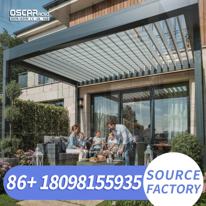 Adjustable Aluminum Outdoor Patio Pergola Waterproof Motorized Automatic Louver Pavilion for Garden Deck Backyard Europe North A
