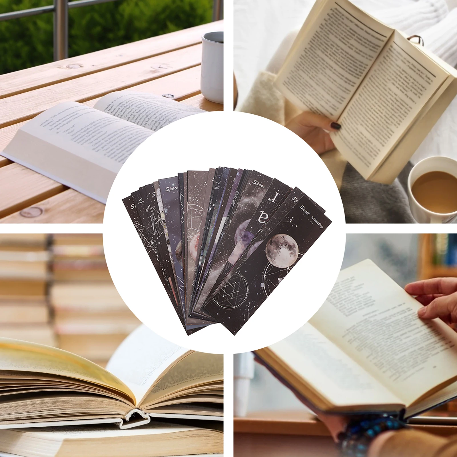60 Stück Lesezeichen mit Weltraumthema, hochwertiges Papier, klares Muster, helle Farbe, Studenten-Lesezeichen, DIY-Lesezeichen, Papieretikett, Geschenk