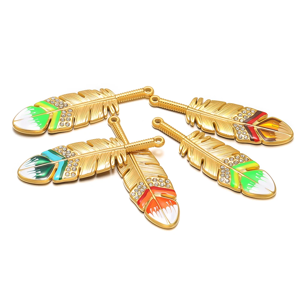 

3Pcs Enamel Rhinestone Feather Charms Stainless Steel Pendants for Earrings Making DIYJewelry Findings Necklace Accessories Bulk