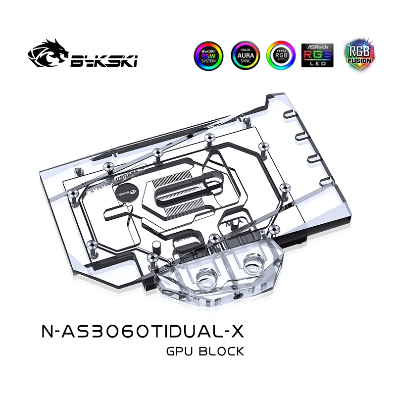 Imagem -03 - Bykski Gpu Bloco para Asus Dual Rtx3060ti O8g Placa Gráfica de Vídeo Água Coolling com Backplane Copper Radiator N-as3060tidual-x