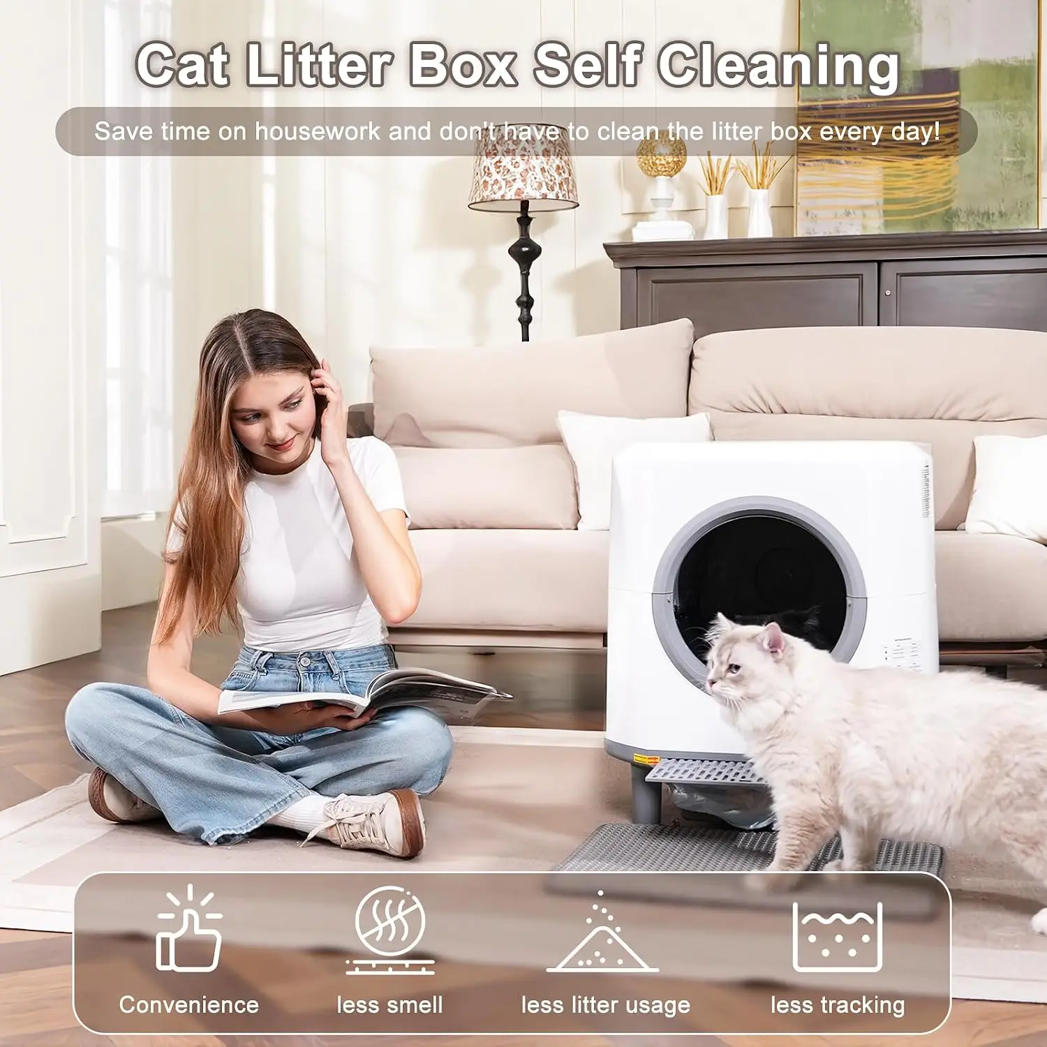 Automatic Litter Box, Self Cleaning Litter Box, Odor Control, 90L Capacity, Customized