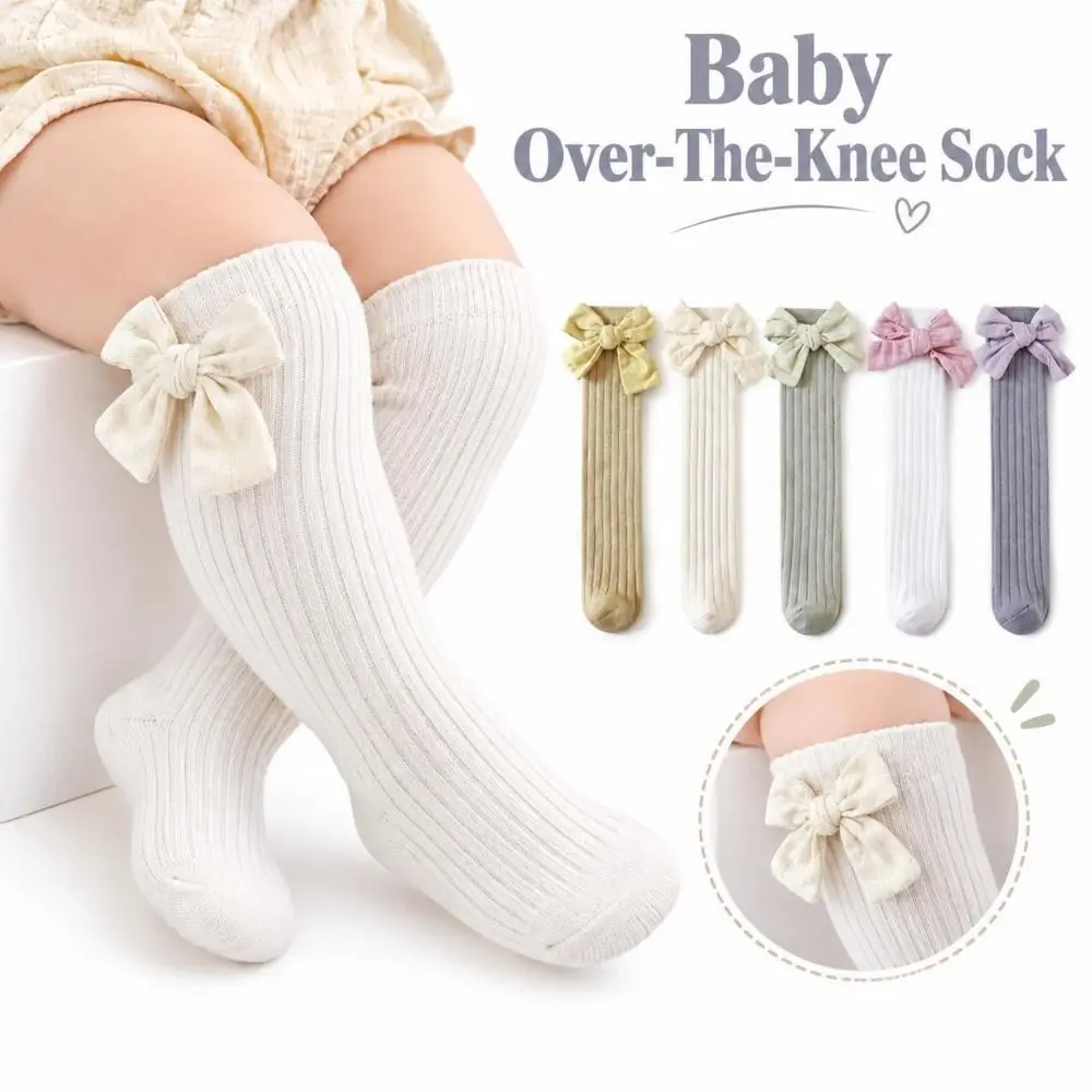 Cute Cotton Over-The-Knee Socks High Elasticity Soft Knit Long Tube Socks Big Bow Breathable Children'S Socks For Children