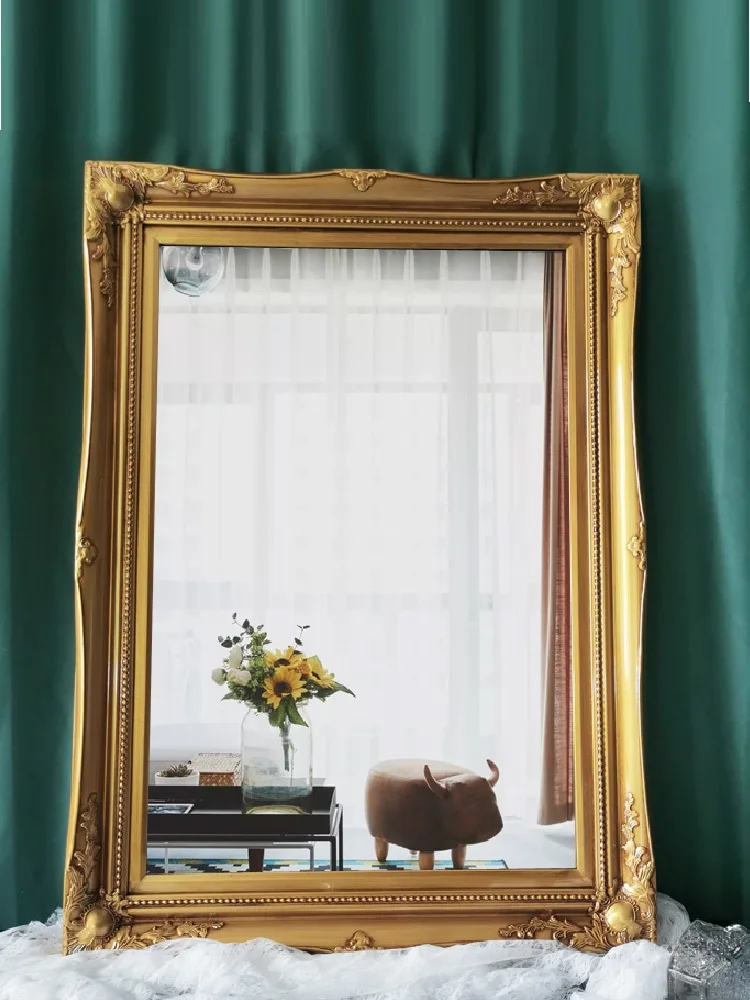 European Style Retro Bathroom Decorative Mirror Frame, Dressing Fireplace Porch Hanging Oil Painting Wood Frame