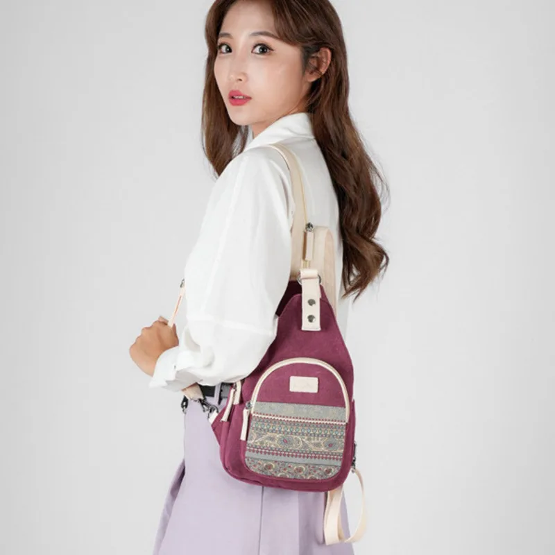 Multi Functional Women's Canvas Bag Ethnic Leisure and Versatile Fashionable Mini One Shoulder Portable Small Chest Bag Retro