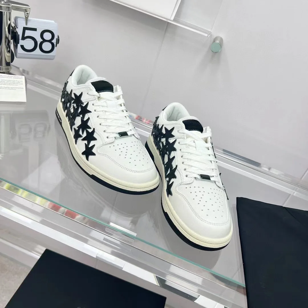 2023 High Lots Stars Embroidery Genuine Leather Shoes With Box Men Women Vulcanized Shoes Casual Sneakers Skateboard Shoes #68