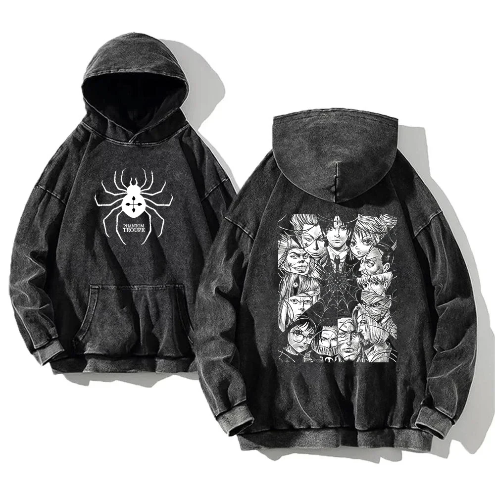 Manga HUNTER×HUNTER Graphic Hoodie Phantom Troupe Washed Oversized Streetwear Long Sleeves Cotton Sweatshirts Men's Clothing
