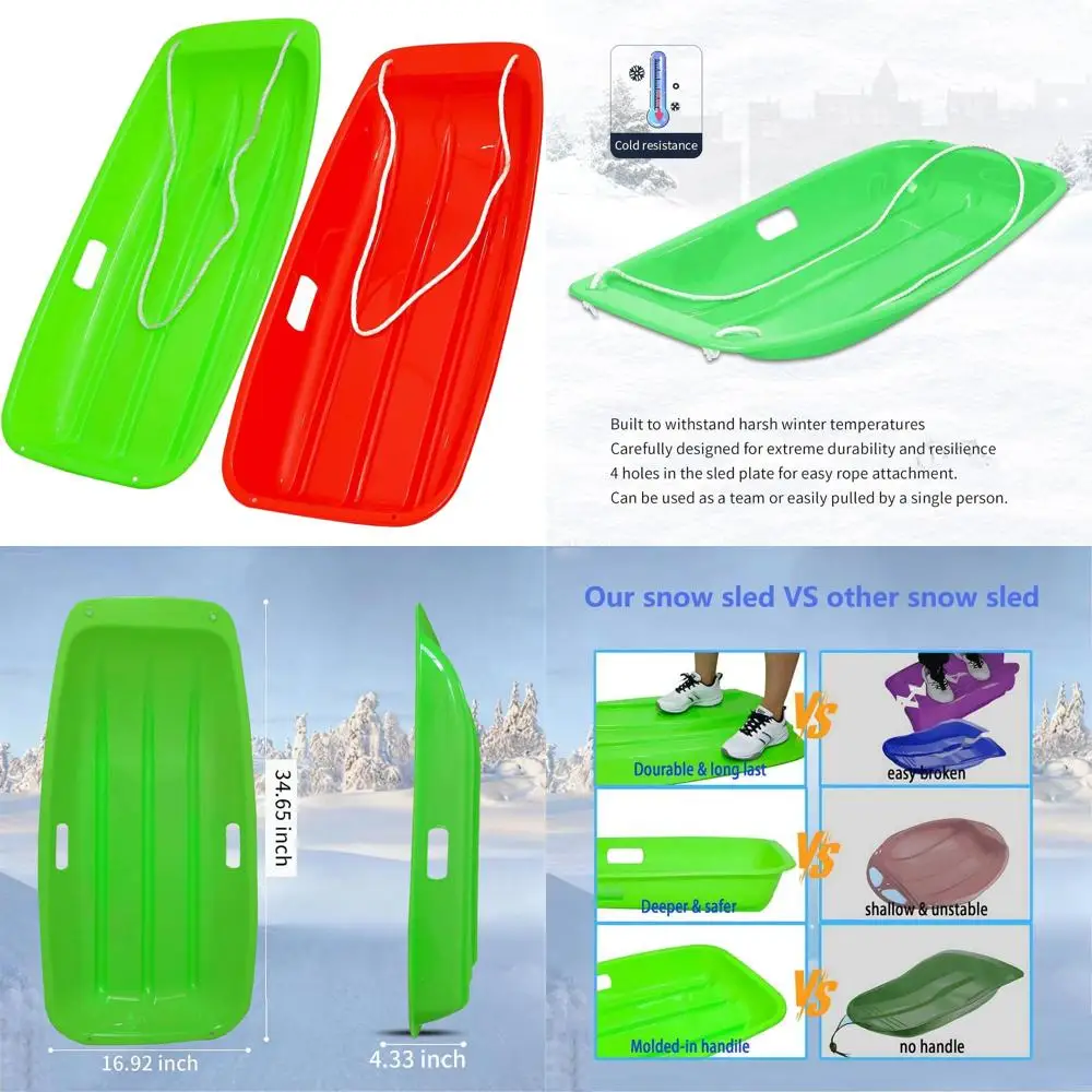 

Гибкие 35-дюймовые сани для снега для детей с морозостойким пластиком и двойными ручками