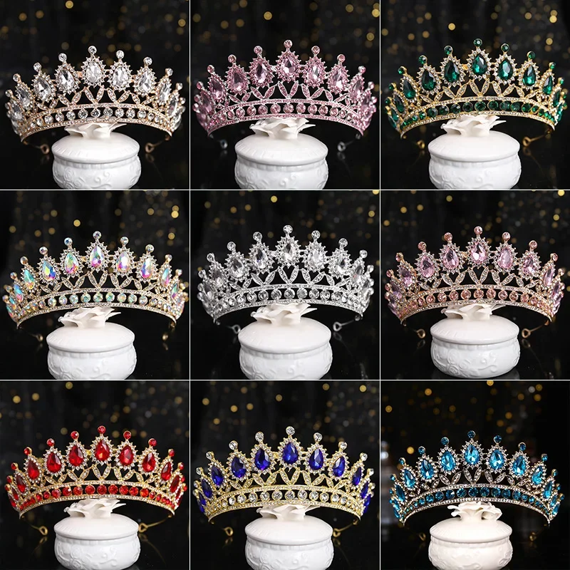 Luxury Gold Color Crystal Pearls Bridal Tiaras Crown Rhinestone Pageant Diadem  Headbands Wedding Hair Accesspries